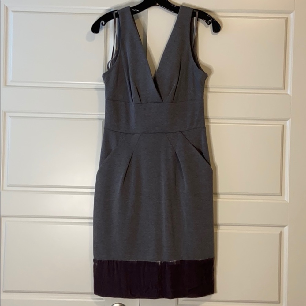 Bcbg velvet trim grey dress size 6 sleeveless